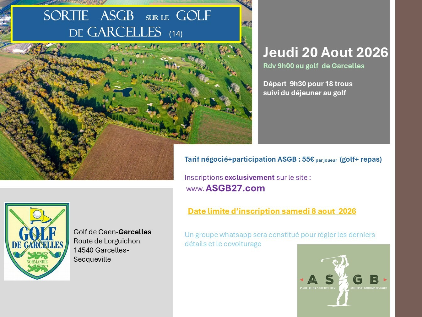 Sortie Golf GARCELLES jeudi 20 Aout
